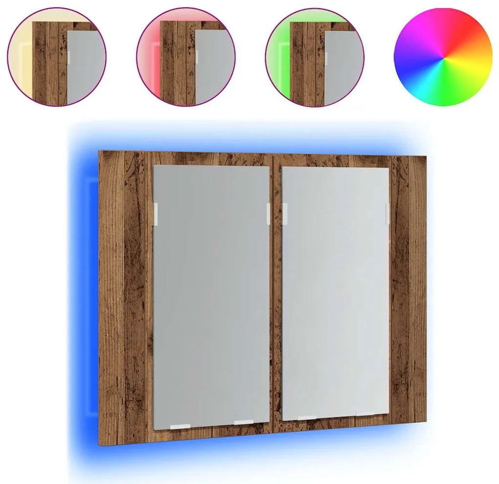 vidaXL Έπιπλο Καθρέφτη με LED Όψη Παλαιού Ξύλου 60x12x45εκ. Επεξ. Ξύλο