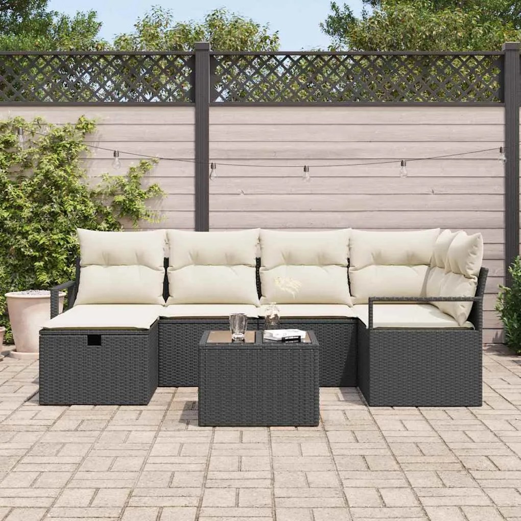 vidaXL Σετ Καναπέ Κήπου 7 pcs Μαύρο και κρεμ 232 x 122 x 85 εκ.