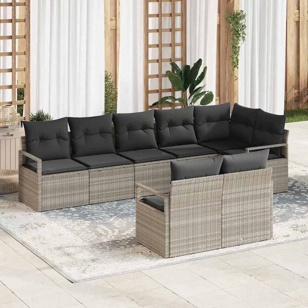 vidaXL Σετ Καναπέ Κήπου 8 pcs Ανοιχτό γκρι Πολυ ράταν