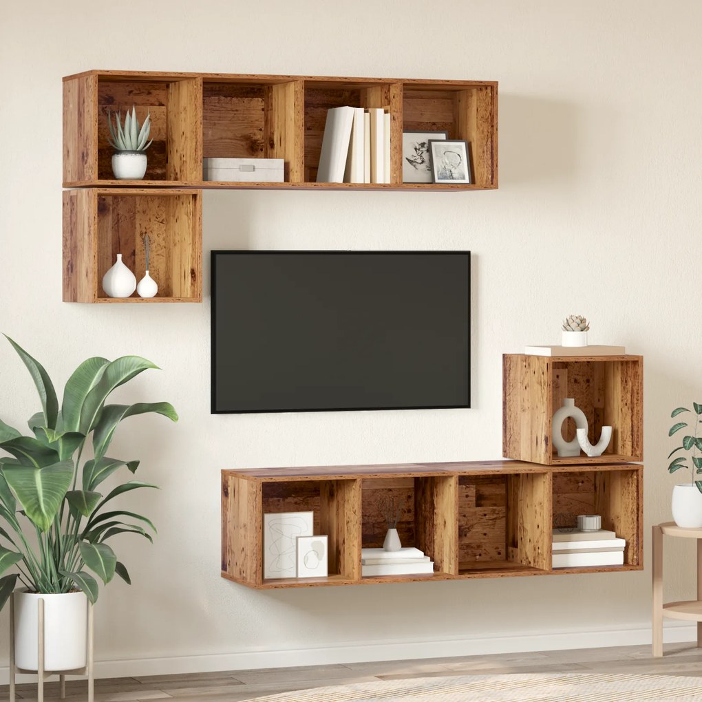 vidaXL Σετ επίπλου τηλεόρασης 4 pcs Παλιό ξύλο 37 x 37 x 142.5 εκ
