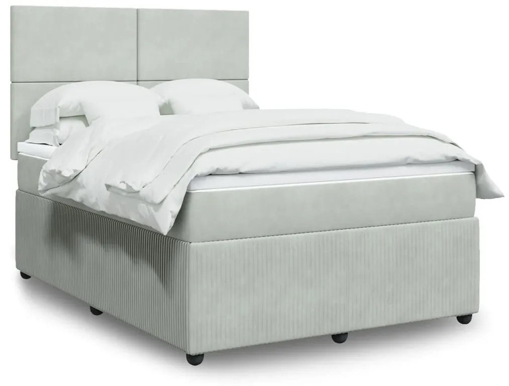 Κρεβάτι Boxspring με Στρώμα Ανοιχτό Γκρι 140x190 εκ. Βελούδινο - Γκρι