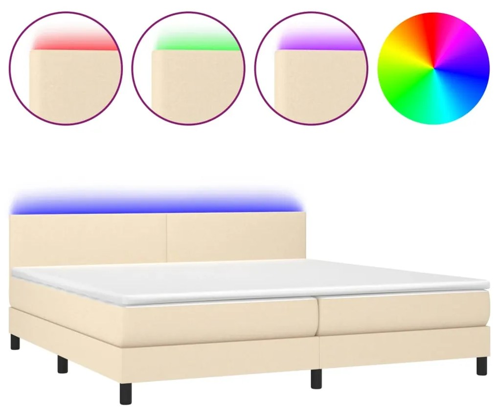 ΚΡΕΒΑΤΙ BOXSPRING ΜΕ ΣΤΡΩΜΑ &amp; LED ΚΡΕΜ 200X200 ΕΚ. ΥΦΑΣΜΑΤΙΝΟ 3133026