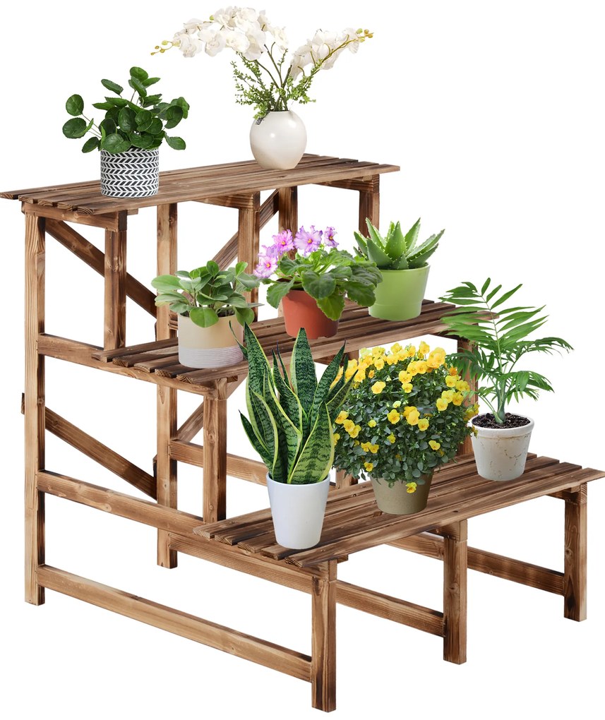Outsunny Σκάλα φύτευσης, ράφι λουλουδιών, ράφι φύτευσης, βάση λουλουδιών, 3 επίπεδα, ξύλο ελάτης, 80 x 80 x 78cm