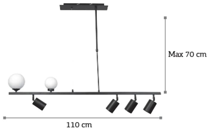 InLight Κρεμαστό φωτιστικό από μαύρο μέταλλο και λευκή οπαλίνα 2XG9 και 4XGU10 D:110cm (6168-BL)