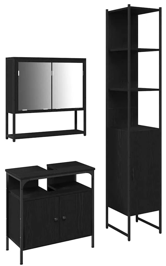 vidaXL Σετ Επίπλων Μπάνιου με ράφι 3 pcs Μαύρη δρυς 33 x 33 x 185.5 εκ