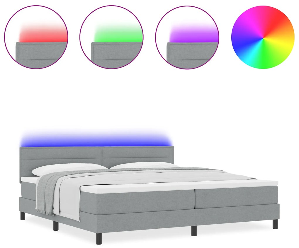 vidaXL Κρεβάτι με Σανίδα με Στρώμα & LED Ελαφρύ Γκρι 200x200 εκ. Ύφασμα