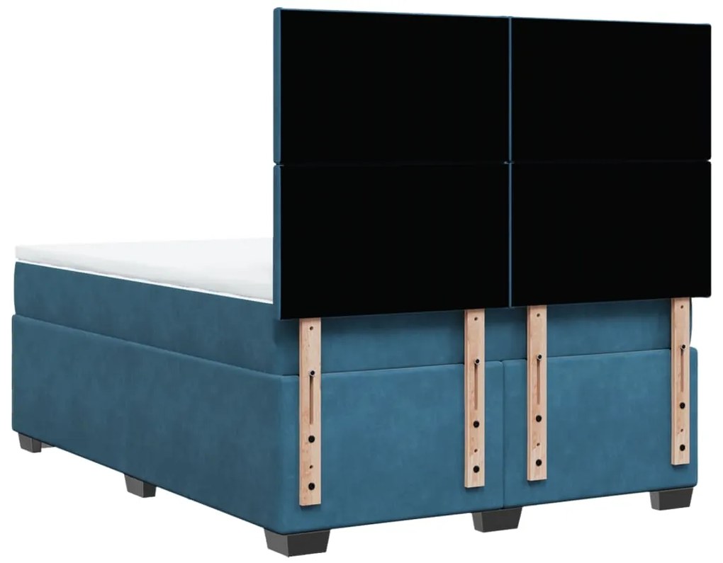 Κρεβάτι Boxspring με Στρώμα Μπλε 140x190 εκ. Βελούδινο - Μπλε