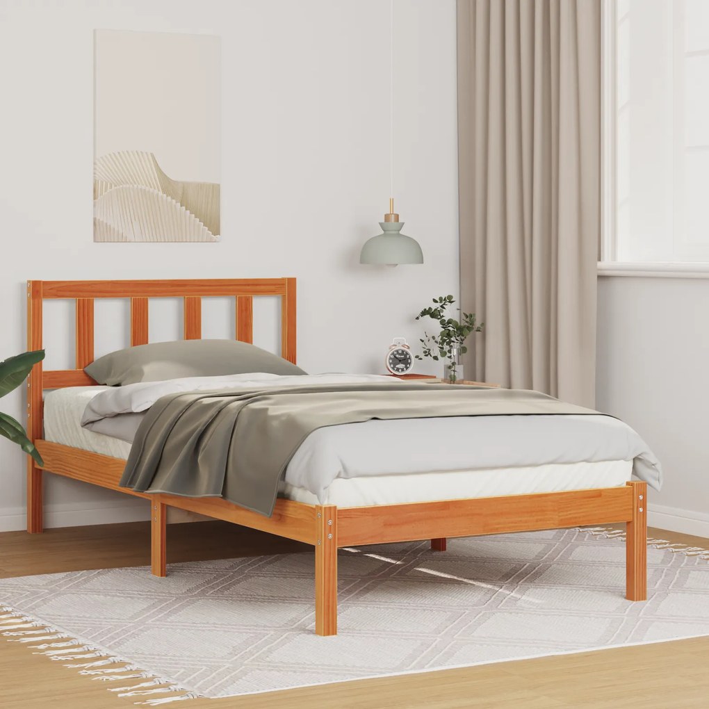 vidaXL Σκελετός Κρεβατιού Καφέ κεριού 90 x 190 cm Μασίφ ξύλο πεύκου