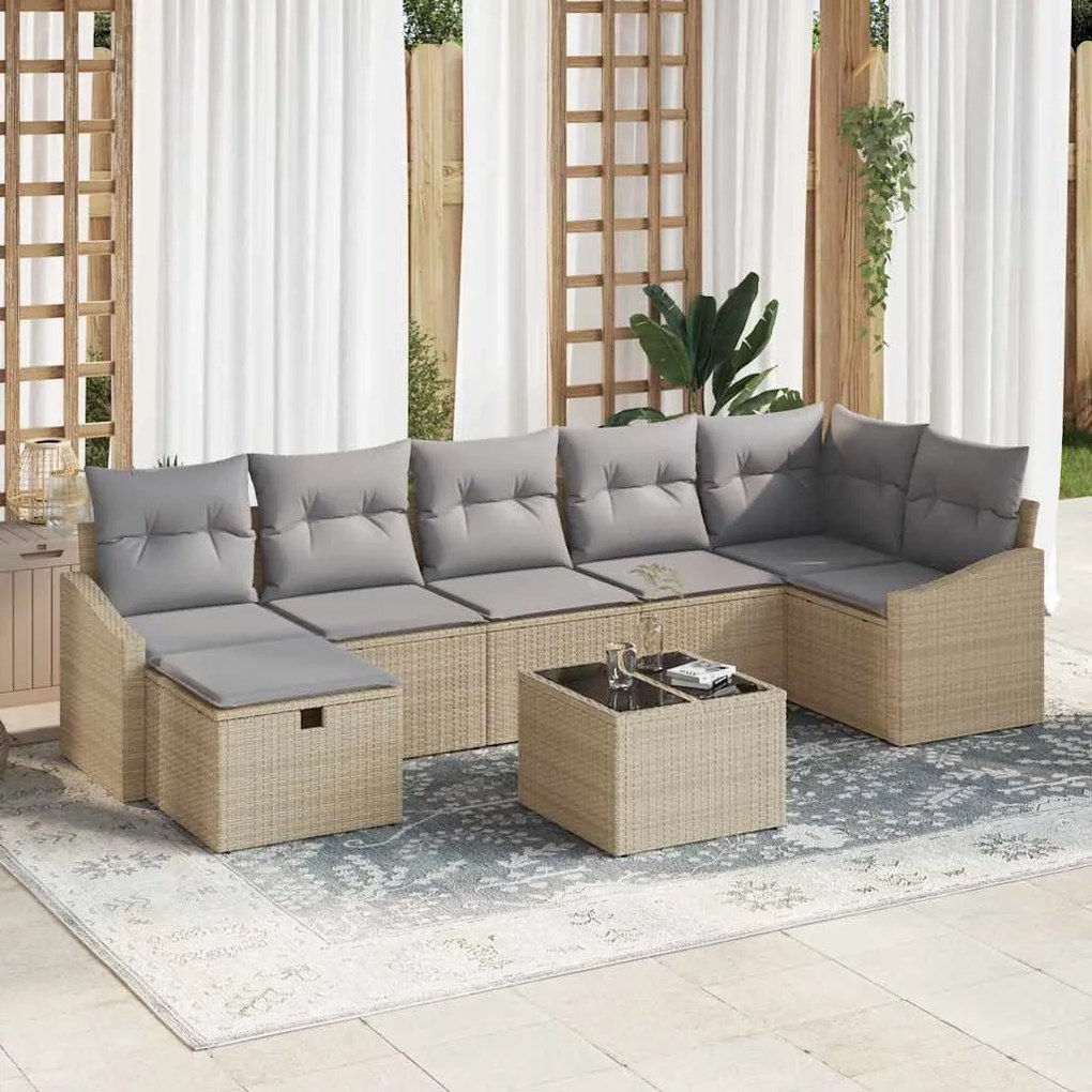 vidaXL Σετ Καναπέ Κήπου 8 pcs Μπεζ 55 x 62 x 69 εκ Πολυ ράταν