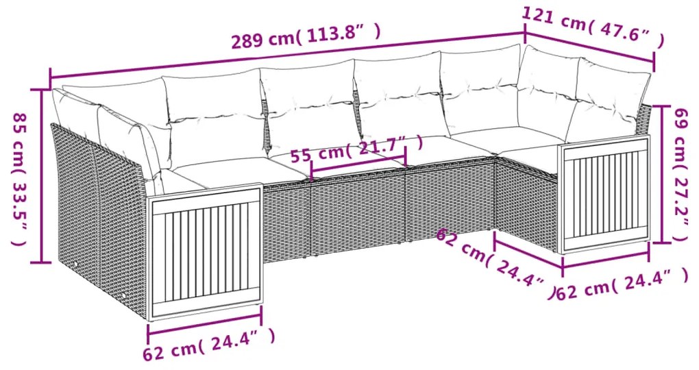 vidaXL Σαλόνι Κήπου Σετ 7 τεμ. Μπεζ Συνθετικό Ρατάν με Μαξιλάρια