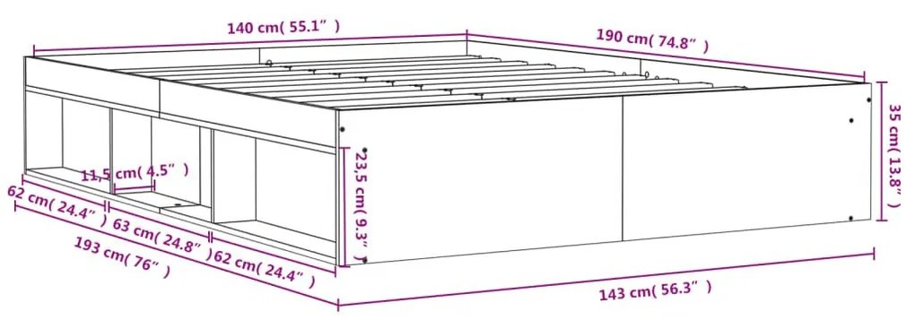 Πλαίσιο Κρεβατιού Γκρι Sonoma 140x190 εκ. - Γκρι