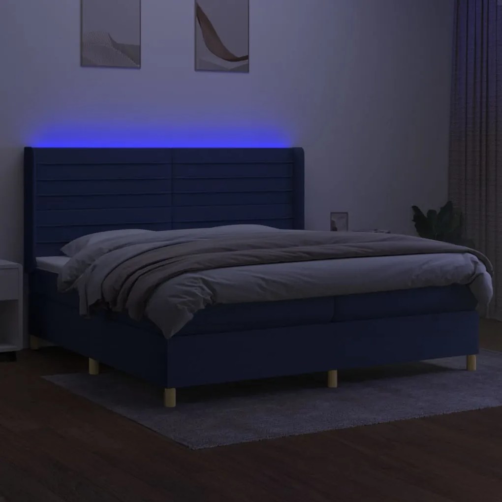 vidaXL Κρεβάτι Boxspring με Στρώμα & LED Μπλε 200x200 εκ. Υφασμάτινο