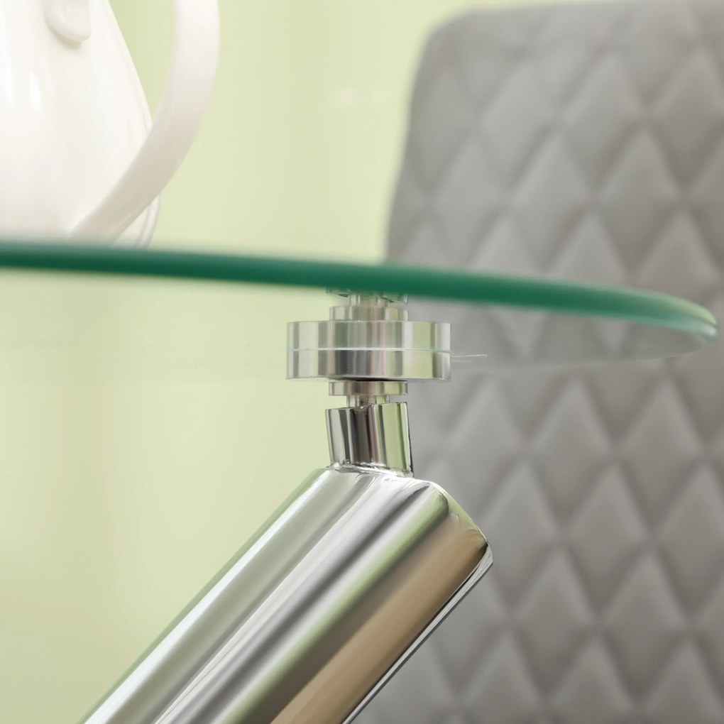 HOMCOM τραπέζι τραπεζαρίας, στρογγυλή επιφάνεια από σκληρό γυαλί, χωρίς πλαίσιο, για 2-4 άτομα, ατσάλινα πόδια, 80 x 80 x 74 cm