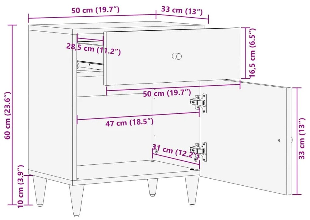 Κομοδίνο 50 x 33 x 60 εκ. από Μασίφ Ξύλο Μάνγκο - Καφέ