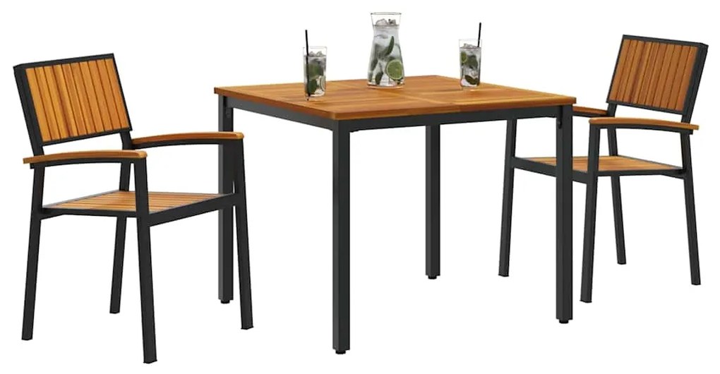 vidaXL Σέτ φαγητού για κήπο 3 pcs Μαύρο και καφέ 90 x 90 x 75 cm