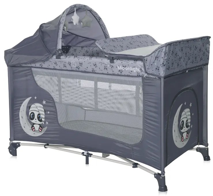 LORELLI ΠΑΡΚΟΚΡΕΒΑΤΟ 2 ΕΠΙΠΕΔΩΝ ΜΕ ΑΛΛΑΞΙΕΡΑ MOONLIGHT PLUS COOL GREY PANDAS 10080572362