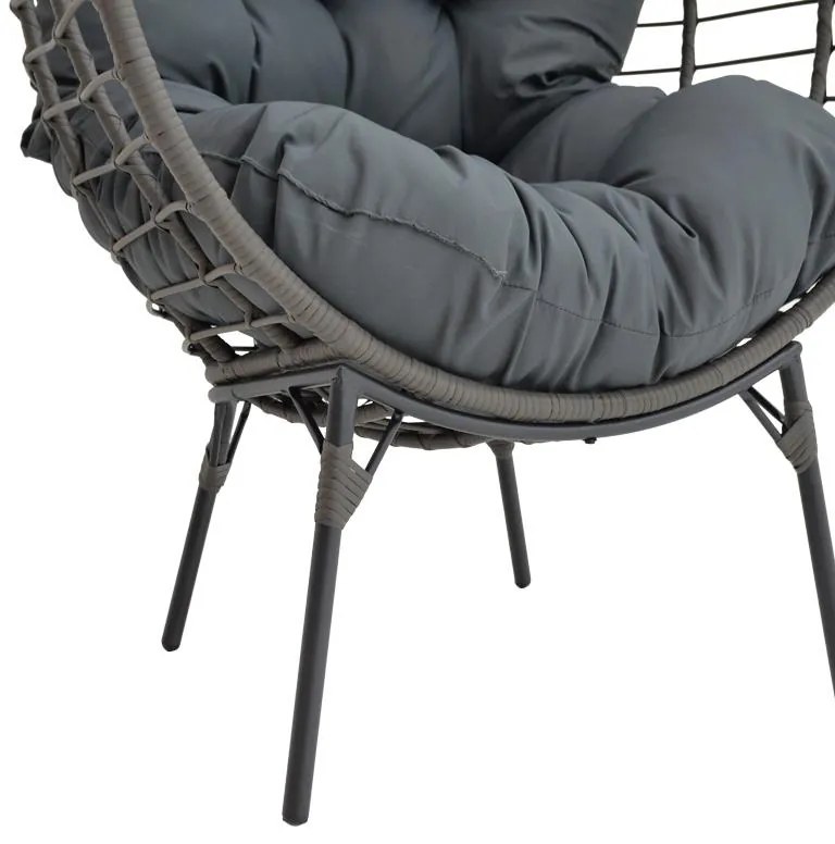 Καρέκλα - Πολυθρόνα Nestie wicker rattan γκρι-μεταλλικό γκρι πόδι-γκρι μαξιλάρι 102x80x155 εκ. 102x80x156 εκ.
