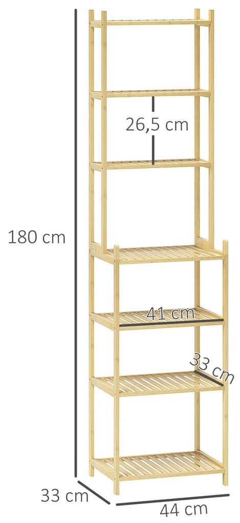 HOMCOM Ράφι μπάνιου με 7 επίπεδα, ράφι μπάνιου από μπαμπού, αδιάβροχο, ανθεκτικό, 180 εκ.