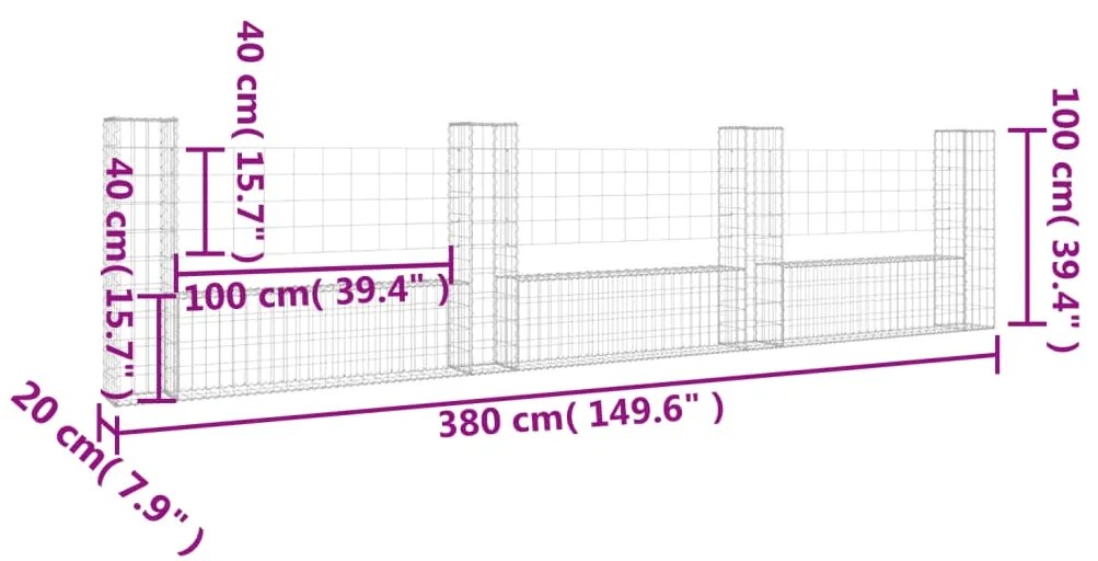 vidaXL Συρματοκιβώτια Στύλοι σε U Σχήμα 4 τεμ. 380x20x100 εκ Σιδερένια