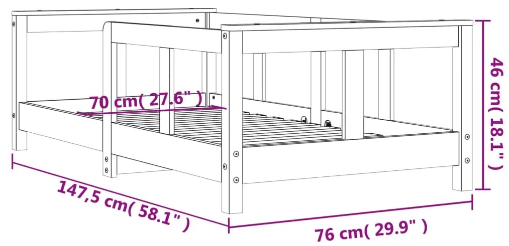 ΠΛΑΙΣΙΟ ΠΑΙΔΙΚΟΥ ΚΡΕΒΑΤΙΟΥ 70 X 140 ΕΚ. ΑΠΟ ΜΑΣΙΦ ΞΥΛΟ ΠΕΥΚΟΥ 834426