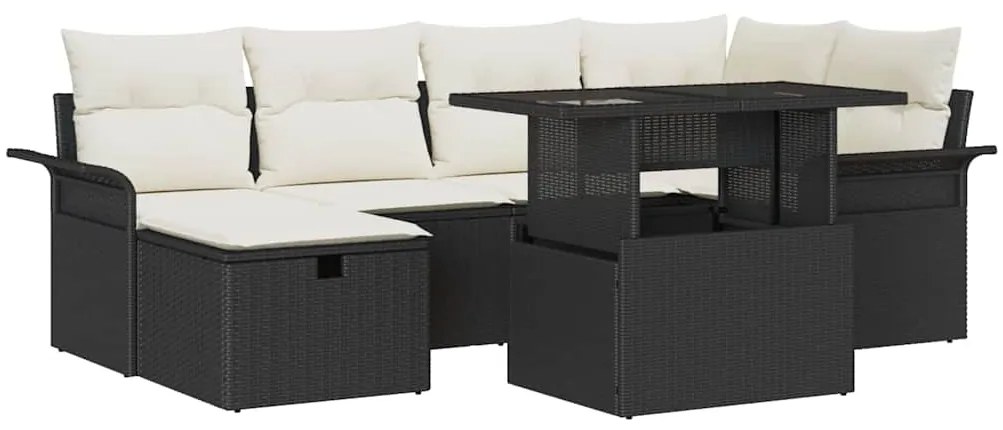 vidaXL Σετ Καναπέ Κήπου με μαξιλάρι 7 pcs Μαύρο Πολυ ράταν