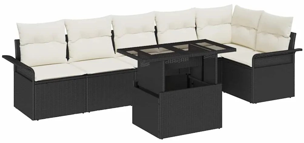 vidaXL Σετ Καναπέ Κήπου με μαξιλάρι 7 pcs Μαύρο Πολυ ράταν