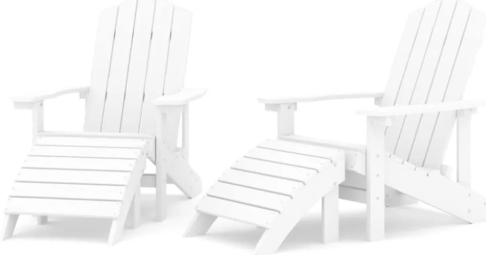 vidaXL Καρέκλες Κήπου Adirondack 2 τεμ. Λευκές από HDPE με Υποπόδια