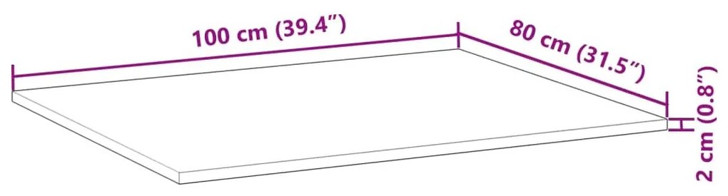 Επιφάνεια Γραφείου Ορθογώνια 100x80x2 εκ. Μασίφ Ξύλο Ακακίας - Καφέ