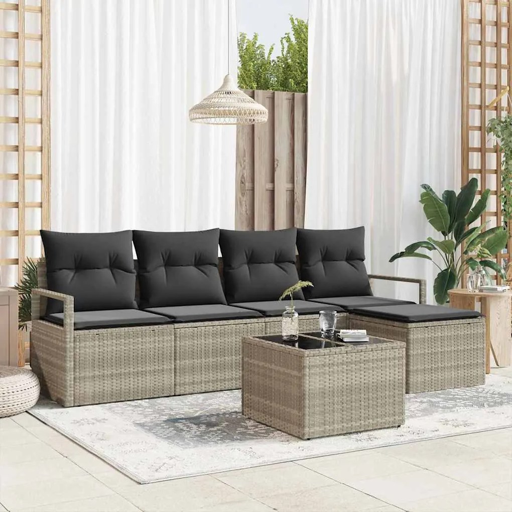 vidaXL Σετ Καναπέ Κήπου 6 pcs Ανοιχτό γκρι Πολυ ράταν