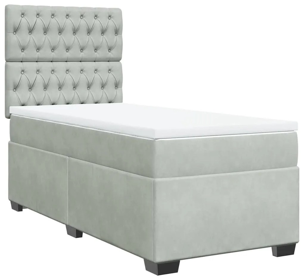 vidaXL Κρεβάτι Boxspring με Στρώμα Ανοιχτό Γκρι 80x200 εκ. Βελούδινο