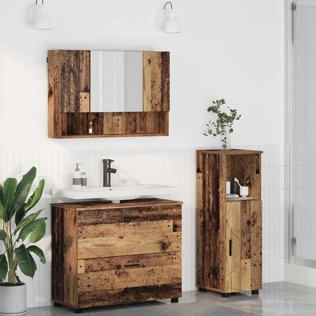 vidaXL Σετ Επίπλων Μπάνιου με ράφι 3 pcs Παλαιό ξύλο 76,5 x 35 x 64 εκ