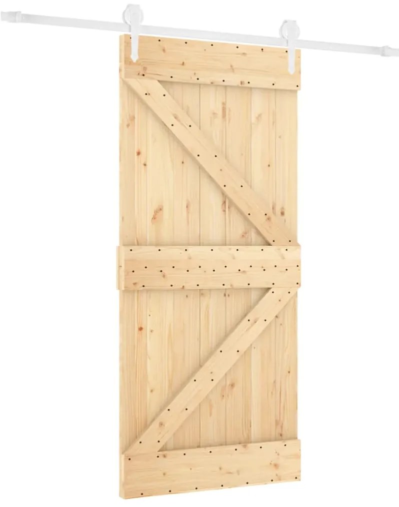 vidaXL Συρόμενη Μεσόπορτα με Μηχανισμό 90 x 210 εκ. Μασίφ Ξύλο Πεύκου