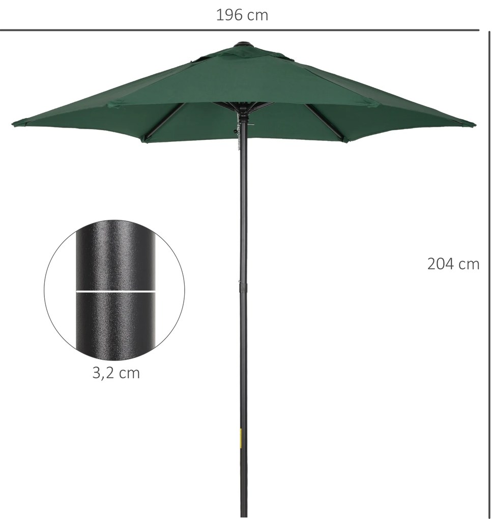 Ομπρέλα εξωτερικού χώρου Outsunny Ø196 cm, εξαγωνική ομπρέλα μπαλκονιού για παραλία, μπαλκόνι, κήπο, πράσινο