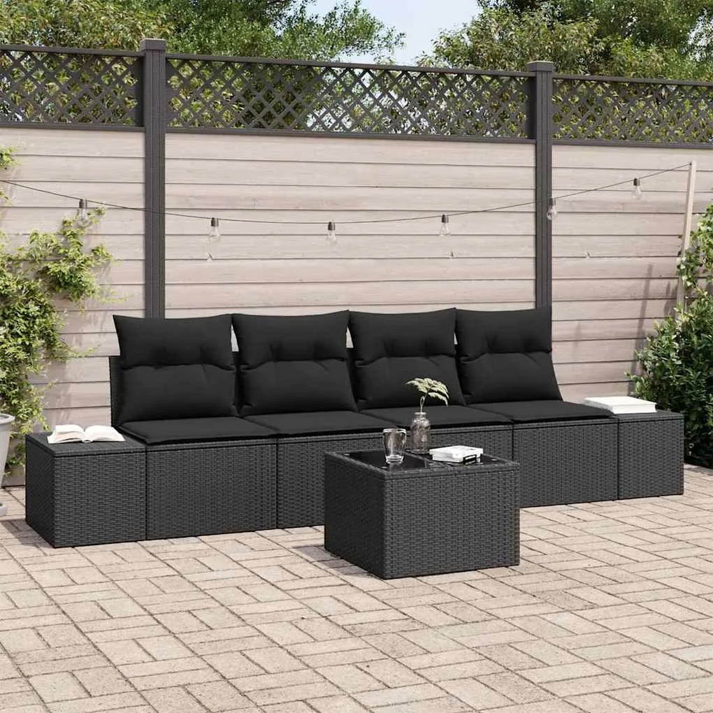 vidaXL Σετ Καναπέ Κήπου με μαξιλάρι 5 pcs Μαύρο 55 x 55 x 37 εκ