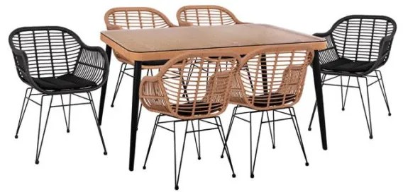 ΣΕΤ 7ΤΜΧ ALLEGRA WICKER ΜΕ ΤΡΑΠΕΖΙ 160X90X78Υ ΜΠΕΖ &amp; ΜΑΥΡΟ ΧΡΩΜΑ HM10513