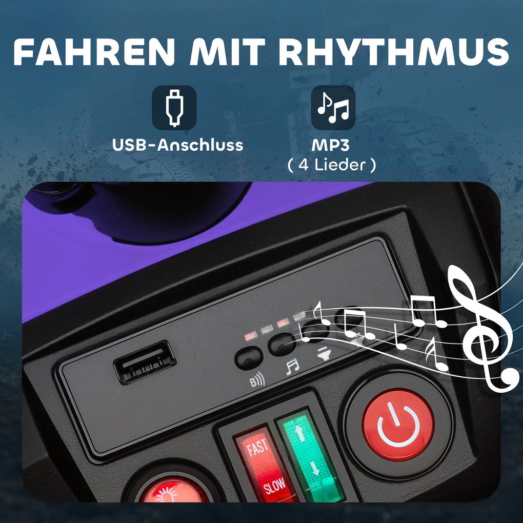 AIYAPLAY Ηλεκτρικό Παιδικό Τετράτροχο, 24V Ηλεκτρικό Όχημα με 4 Τροχούς, Προβολείς, Θύρα USB, Λειτουργία MP3, 6,5 km/h, 3-8 ετών