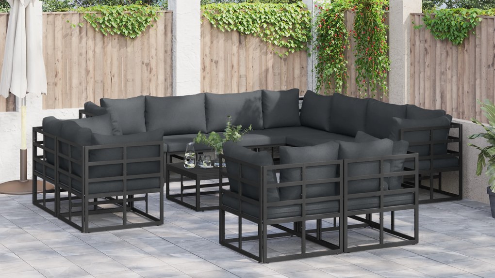 vidaXL Σετ Καναπέ Κήπου 12 pcs Μαύρο 70 x 70 x 32 εκ Αλουμίνιο