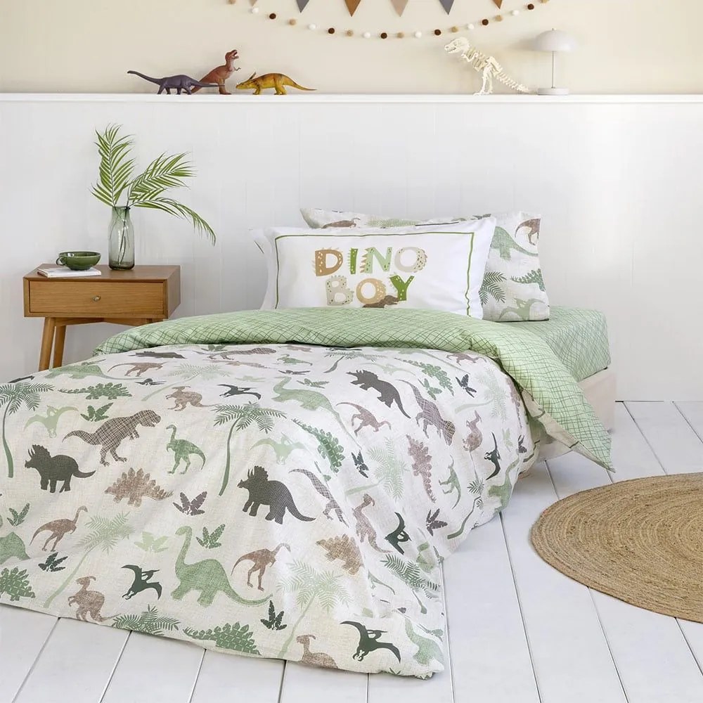 Σεντόνια Παιδικά Dino Boy (Σετ 3τμχ) Green-Beige Nima Μονό 170x255cm 100% Βαμβάκι