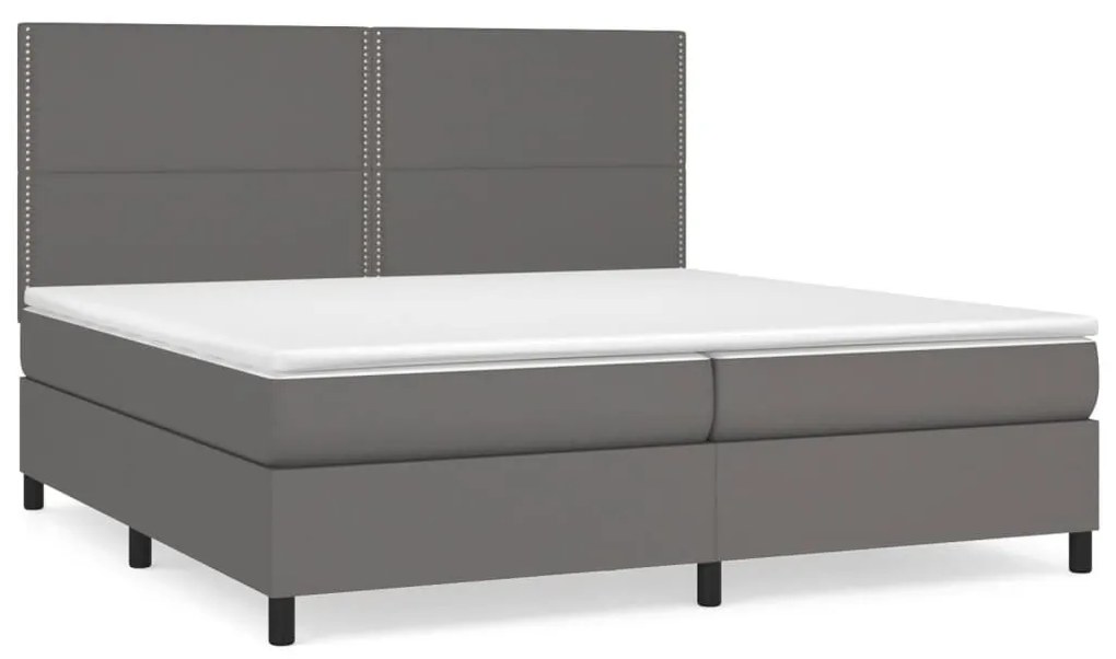 Κρεβάτι Boxspring με Στρώμα Γκρι 200x200 εκ. Συνθετικό Δέρμα - Γκρι