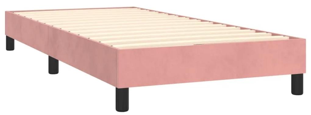 Κρεβάτι Boxspring με Στρώμα &amp; LED Ροζ 90x190 εκ. Βελούδινο - Ροζ