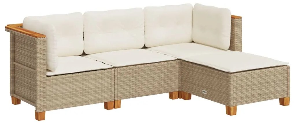 vidaXL Σετ Καναπέ Κήπου 4 τεμ. Μπεζ Συνθετικό Ρατάν με Μαξιλάρια