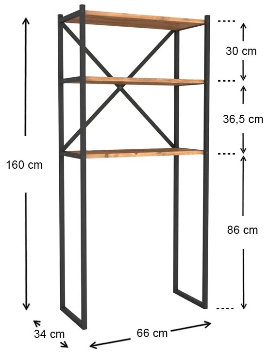 Έπιπλο πλυντηρίου Mindy Megapap μεταλλικό - μελαμίνης χρώμα μαύρο - pine oak 66x34x160εκ.