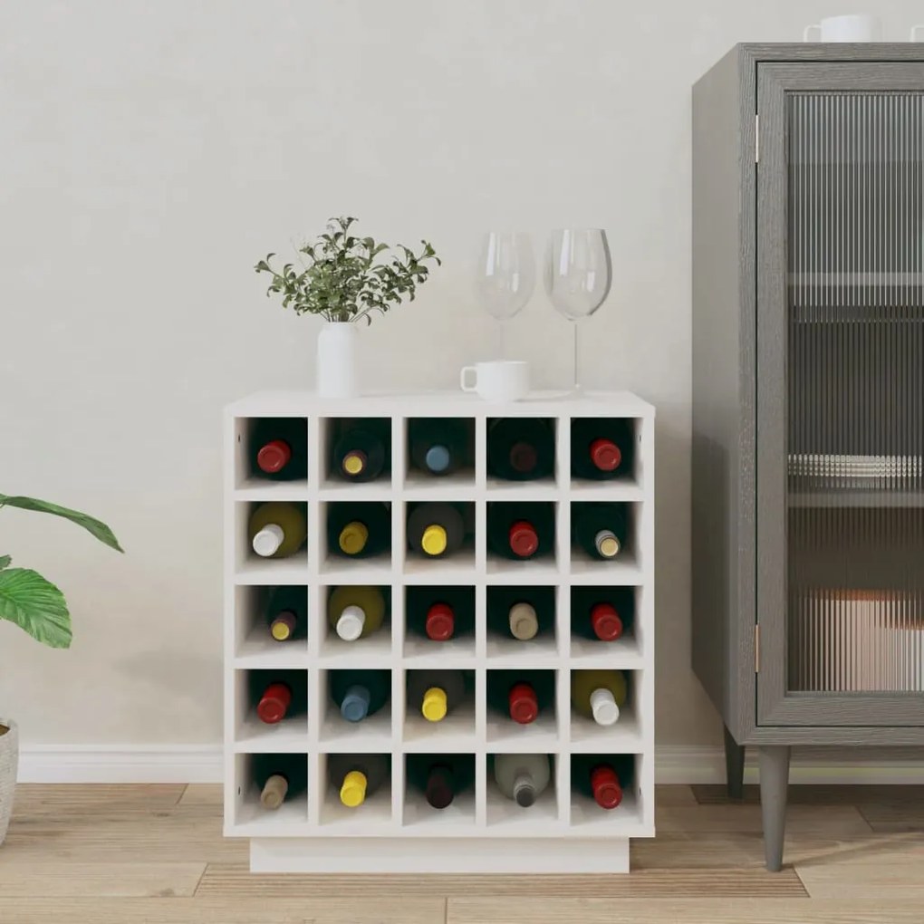 vidaXL Κάβα Κρασιών Λευκή 55,5 x 34 x 61 εκ. από Μασίφ Ξύλο Πεύκου