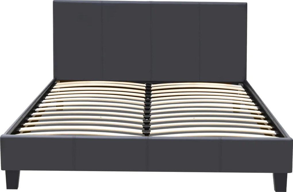 Κρεβάτι Flat Megapap από τεχνόδερμα χρώμα μαύρο ματ 140x190εκ.