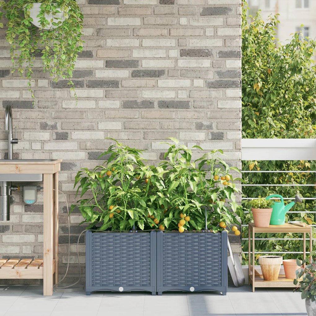 vidaXL Γλάστρες Κήπου με Σύστημα Άρδευσης 2 τμχ Ανοιχτό Γκρι