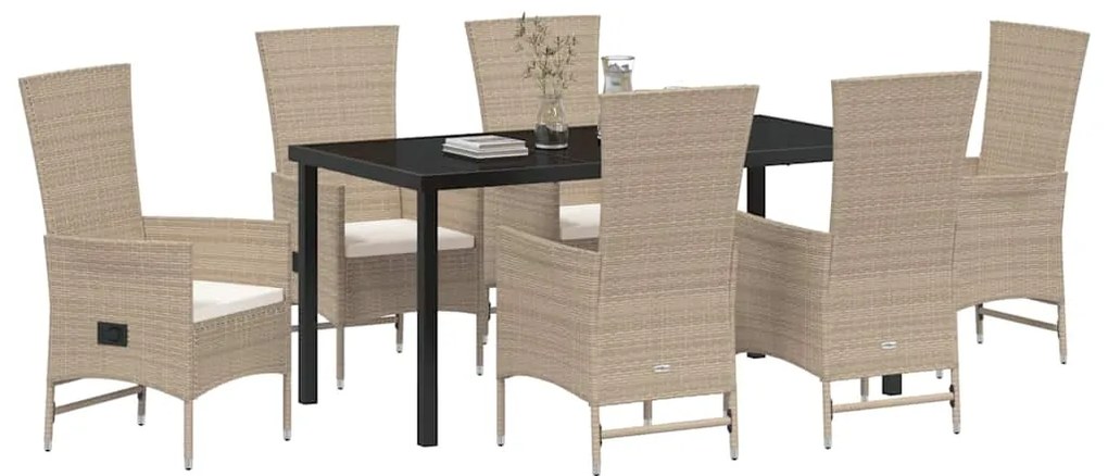 vidaXL Σέτ φαγητού για κήπο με μαξιλάρι 7 pcs Μπεζ συνθετικό ρατάν