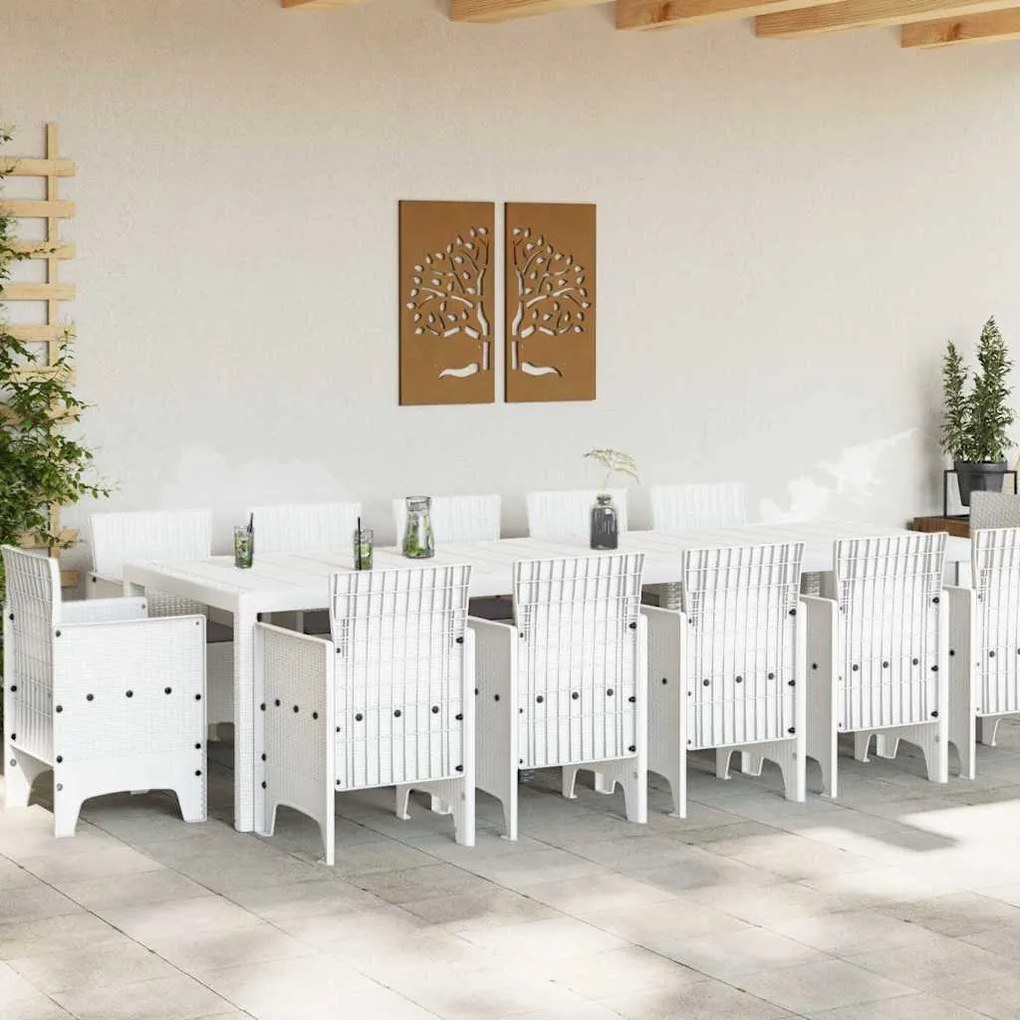 vidaXL Σέτ φαγητού για κήπο 13 pcs Λευκό Συνθετικό ράτταν και Μέταλλο