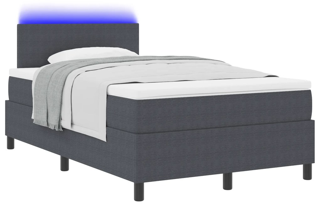 vidaXL Κρεβάτι με Κιβώτιο , Στρώμα & LED Σκούρο Γκρί 120x200 εκ Ύφασμα Κορντούρας