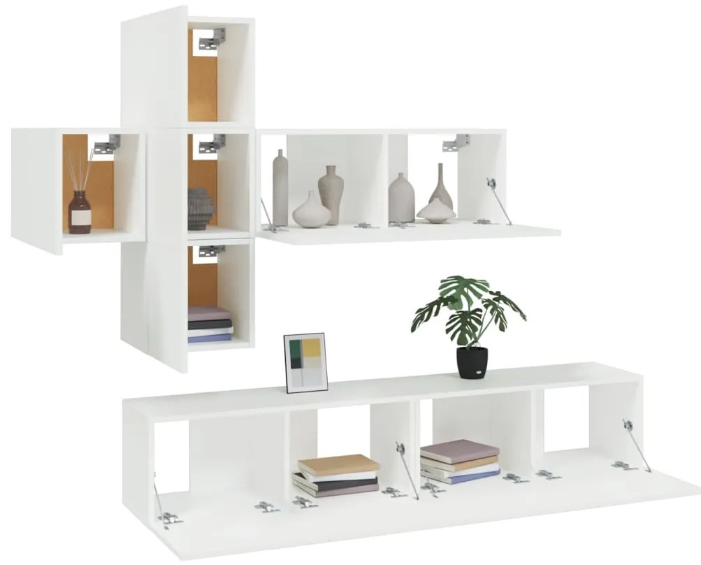 vidaXL Σετ Επίπλων Τηλεόρασης 7 Τεμαχίων Λευκό από Επεξεργασμένο Ξύλο