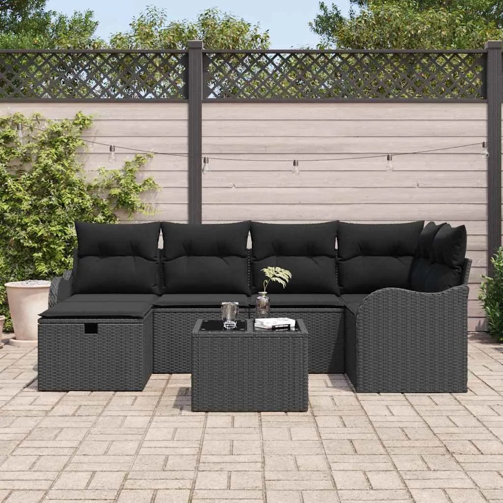 vidaXL Σετ Καναπέ Κήπου 7 pcs Μαύρο 232.5 x 122.5 x 85 εκ Πολυ ράταν